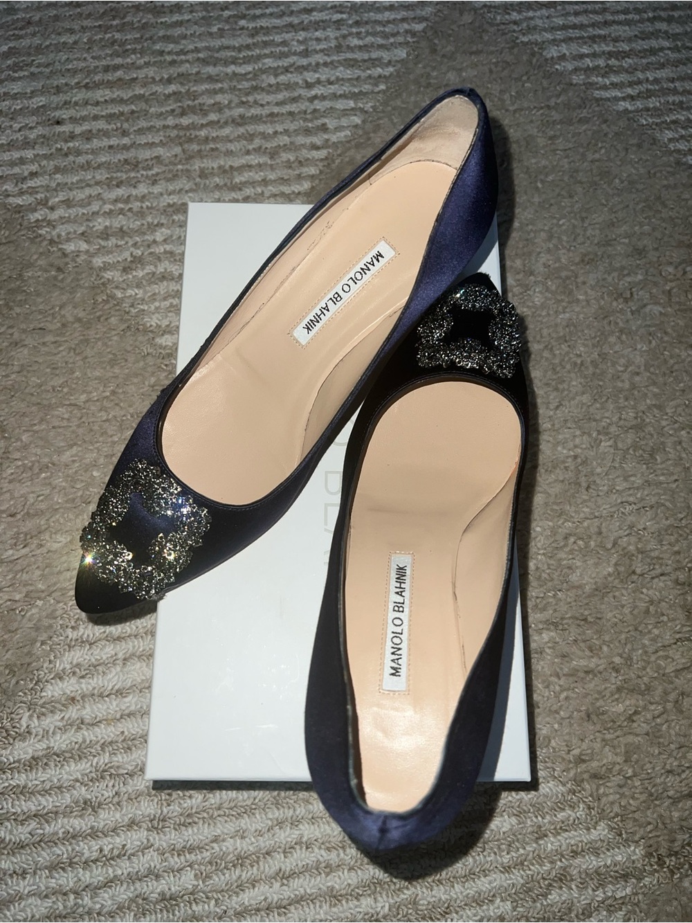 Manolo Blahnik Navy Satin Pump